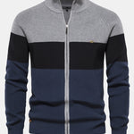 Color Block Zipper Stand Collar Sweater