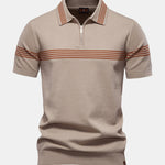 Stripe Knit Zip Up Polo Shirt