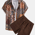 Paisley Patchwork Print Button Up Shirt & Corduroy Shorts