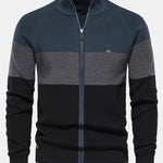 Color Block Zipper Stand Collar Sweater