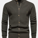 Textured Stand Collar Button Up Sweater