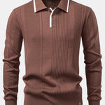 Long Sleeved Knitted Stripe Jacquard Polo Shirt & Slim Fit Tapered Trousers
