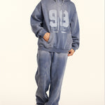 Oversize Number Print Washed Distressed Hoodie