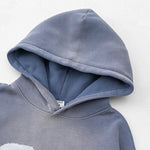 Oversize Number Print Washed Distressed Hoodie