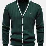 Ribbed Cardigan With Stripe Trim