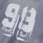 Oversize Number Print Washed Distressed Hoodie
