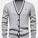 Ribbed Cardigan With Stripe Trim