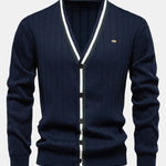 Ribbed Cardigan With Stripe Trim