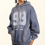 Oversize Number Print Washed Distressed Hoodie