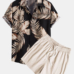 Tropical Print Shirt & Textured Cotton 5" Shorts