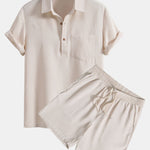 Waffle Polo Collar Shirt With Pocket & Waffle Shorts