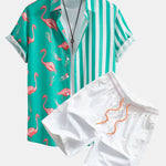 Flamingo Stripe Panel Shirt & Swim Shorts