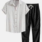 Cotton Blend Striped Button Up Shirt & Straight Leg Linen Pants