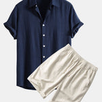 Linen Rayon Blend Button Up Shirt & Linen Cotton Blend 11" Shorts