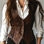 Retro Waist-cinched Button Down Leather Waistcoat