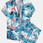 Flamingo Tropical Print Button Up Shirt & Shorts