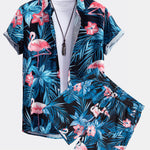 Flamingo Tropical Print Button Up Shirt & Shorts