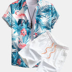 Flamingo Tropical Print Button Up Shirt & Swim Shorts