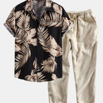 Tropical Print Shirt & Linen Cotton Blend Cropped Pants