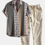 Elephant Geometric Print Shirt & Linen Cotton Blend Cropped Pants