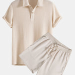 Knitted Waffle Polo Shirt & Waffle Drawstring Shorts