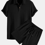 Knitted Waffle Polo Shirt & Waffle Drawstring Shorts