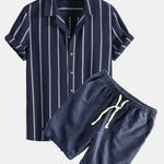 Cotton Blend Striped Cuban Shirt & Linen Cotton Blend Drawstring Shorts