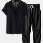 Geometry Textured Cuban Shirt & Straight Leg Linen Pants
