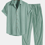 Corduroy Button Up Short Sleeved Shirt & Straight Leg Corduroy Pants