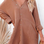 Loose Mid-length Jacket Casual Solid Color Shirt Mini Dress