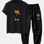 Basketball Bear Print T-Shirt & Jogger Pants