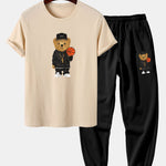 Basketball Bear Print T-Shirt & Jogger Pants
