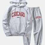 Chicago Letter Print Hoodie & Jogger Pants