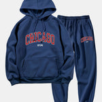 Chicago Letter Print Hoodie & Jogger Pants