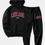 Chicago Letter Print Hoodie & Jogger Pants