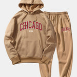 Chicago Letter Print Hoodie & Jogger Pants