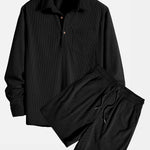 Long Sleeve Polo Neck Corduroy Shirt & Shorts