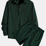 Long Sleeve Polo Neck Corduroy Shirt & Shorts