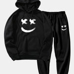 Brushstroke Smiley Print Hoodie & Jogger Pants