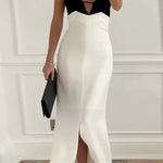 Elegant Contrast Split Strap Dress