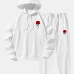 Rose Print Cotton Blend Hoodie & Jogger Pants