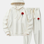 Rose Print Cotton Blend Hoodie & Jogger Pants
