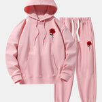Rose Print Cotton Blend Hoodie & Jogger Pants