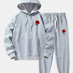 Rose Print Cotton Blend Hoodie & Jogger Pants