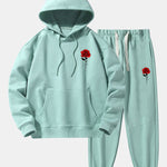 Rose Print Cotton Blend Hoodie & Jogger Pants