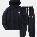 Rose Print Cotton Blend Hoodie & Jogger Pants