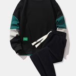 Color Block Sweatshirt & Jogger Pants With Pintuck