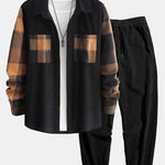 Plaid Corduroy Panel Shirt & Corduroy Jogger Pants