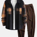 Plaid Corduroy Panel Shirt & Corduroy Jogger Pants