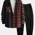 Long Sleeve Corduroy Plaid Panel Shirt & Corduroy Jogger Pants